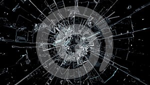Shattered Glass Explosion on Black Background