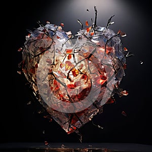 Shattered Love: Glass Heart Fragmentation Captures Heartbreak\'s Emotion