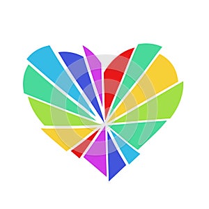 Shattered rainbow colored heart vector logo, isolated on a white background