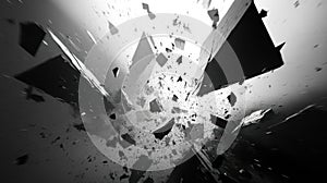 Shattered Reality, A Black and White Abstract Explosion of Geometric Fragments