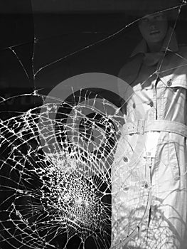 Shattered store window