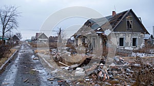 Shattered windows collapsed roofs and tered debris are all thats left of the once bustling village now decimated by the