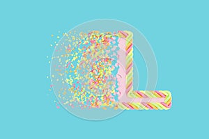 Shattering letter L 3D realistic raster illustration. Alphabet letter with marshmallow texture. Isolated design element.