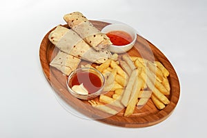 Shaurma roll with fries catchup mayonnaise