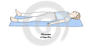 Shavasana or Corpse Pose. Yoga Practice. Vector photo