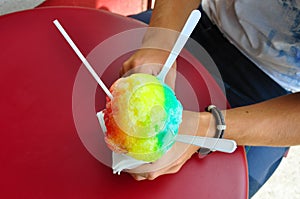 Shave Ice different flavors in Haleiwa, North Shore, Oahu, Hawaii, United States.