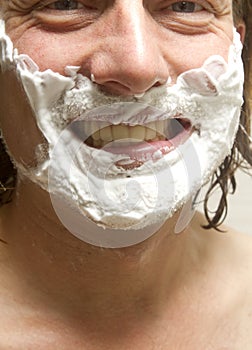 Shaving Cream On a Smiling Man's Face