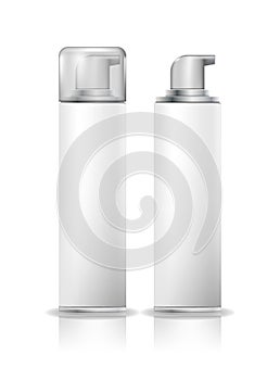 Shaving foam cosmetic bottle sprayer. White spray container mock up. vector illustration. Container with gel for shaving