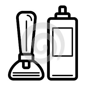 Shaving foam and razor vector icon. Black shaving tools illustration on white background. Outline linear icon.