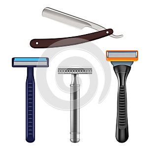 Shaving razor mockup set, vector realistic illustration