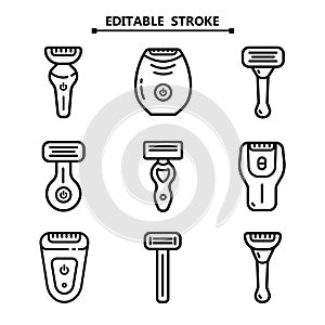 Shaving razors editable stroke outline icon set