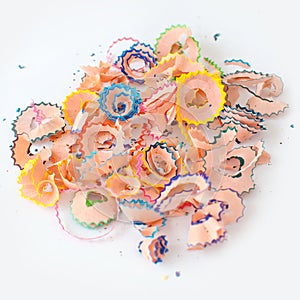 Shavings from sharpening colored pencils