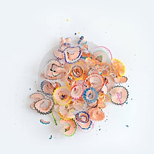 Shavings from sharpening colored pencils