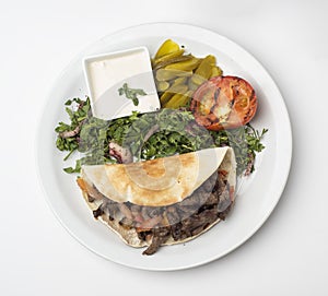 Shawarma Beef Plate solated on white background photo