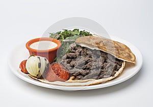 Shawarma Beef Plate with tartar dip  on white