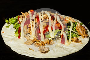 Shawarma with chicken. beef, pork - ready food in the market photo