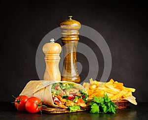 Shawarma with French Fries and Tomato