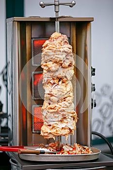 Shawarma meat being