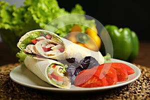 Shawarma, roll with chicken, salad in pita bread