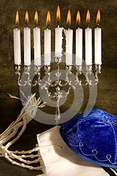 Shawl cap and menorah photo