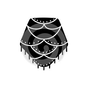 Shawl silhouette icon. Hand drawn simple illustration of large knitted scarf with fringe. Black isolated vector pictogram on white