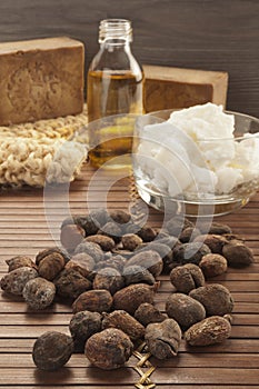 Shea nuts on a natural background