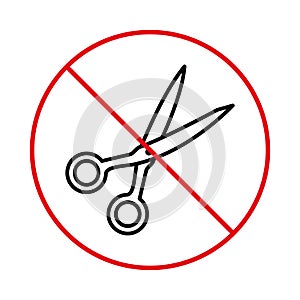 Shear Outline Stop Symbol. No Allowed Scissor Sign. Prohibited Hairdresser. Forbidden Pair of Handle Metal Scissor