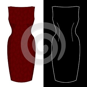 Sheath dress image with white outline silhouette on black