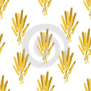 Sheaves of ears of grain crops, wheat, rye. Seamless pattern.