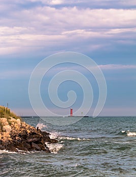 Sheboygan, Wisconsin Lighthouse Scene on Lake Michigan