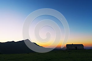 Shed in mountain at evening