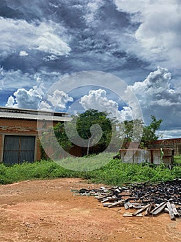 Shed and remains of an old abandoned industry overgrown by nature's vegetation.