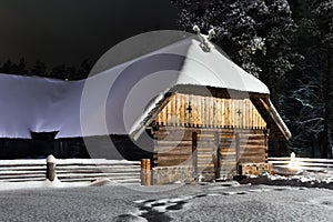 Shed in the winter night