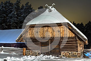 Shed in the winter night