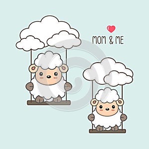 Sheep and baby swing in the sky.