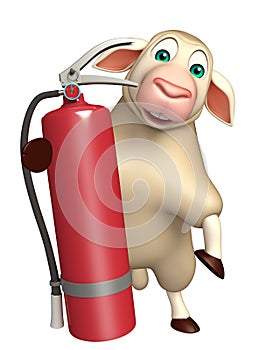 Sheep cartoon character with fire extinguisher