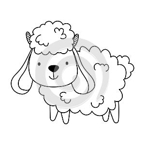 Sheep cartoon farm animal isolated icon on white background line style