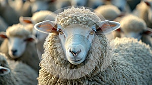 A sheep, centered in a flock