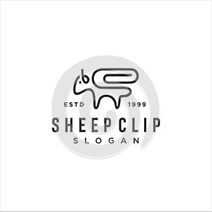 Sheep Clip Logo Idea Icon Design Stock Vector. Animal Paper Clips Logo Design Template. Monogram Goat Logo Angora Line Outline cli