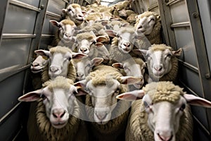 Sheep crammed subway. Generate ai