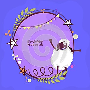 Sheep for Eid-Al-Adha Mubarak. Cute Sheep with creative frame, Vector greeting card for Muslim Community