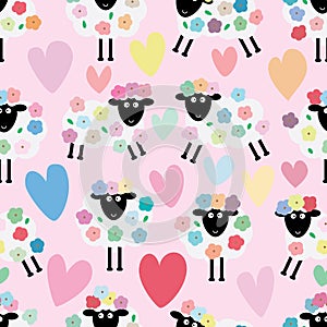 Sheep flower decor seamless pattern