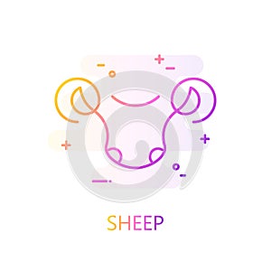 Sheep head silhouette in color line style. Vector