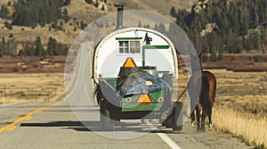 Sheep Herder Trailer on Highway