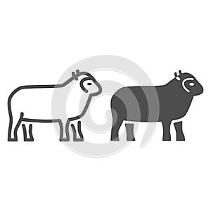 Sheep line and solid icon, Farm animals concept, lamb sign on white background, silhouette of sheep animal icon in