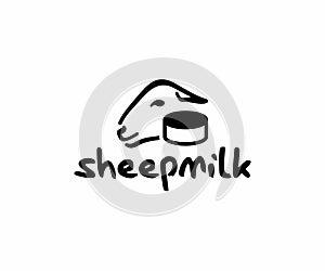 Sheep milk cheese logo design. Ewe and head of cheese vector design photo