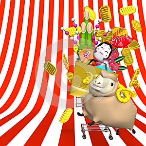 Sheep,New Year's Ornaments,Shopping Cart On Stripe