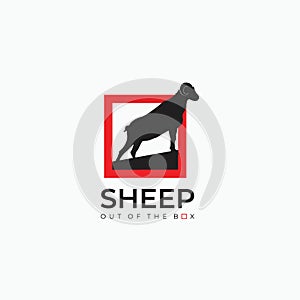 Sheep out of the box logo - goat, sheep, lamb logo emblem or button icon silhouette - mammal, animal vector icon