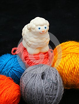 Sheep over balls of yarn