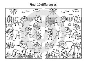 Sheep on pasture in St. Patrick\'s Day difference game